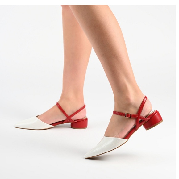 Black and Cream Croc Pattern Low Block Heels - Picture 6 of 14